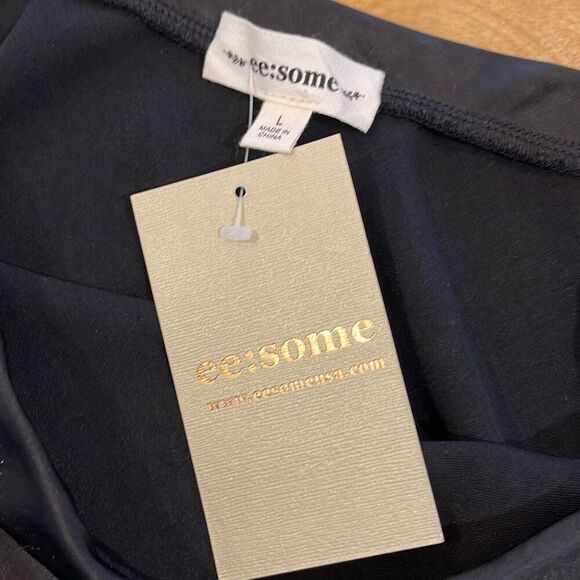 Ee:some USA Women’s Flat Front Pull On Side Slit Satin Flared Skirt Black Large - Picture 4 of 8